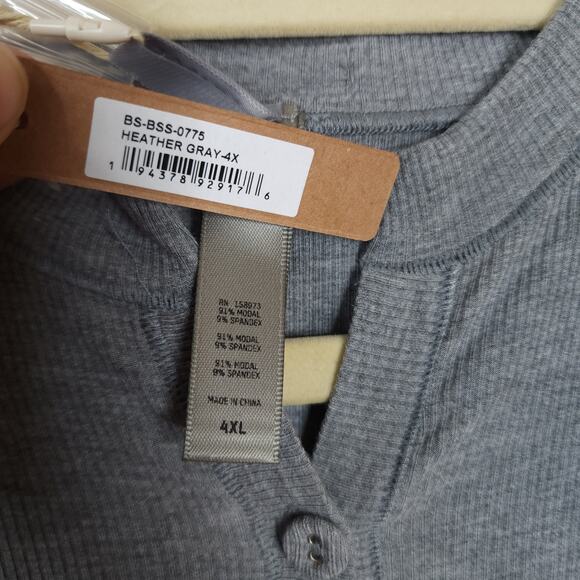 SKIMS LOUNGE LONG SLEEVE HENLEY ROMPER IN HEATHER GREY SIZE 4X - Picture 9 of 9